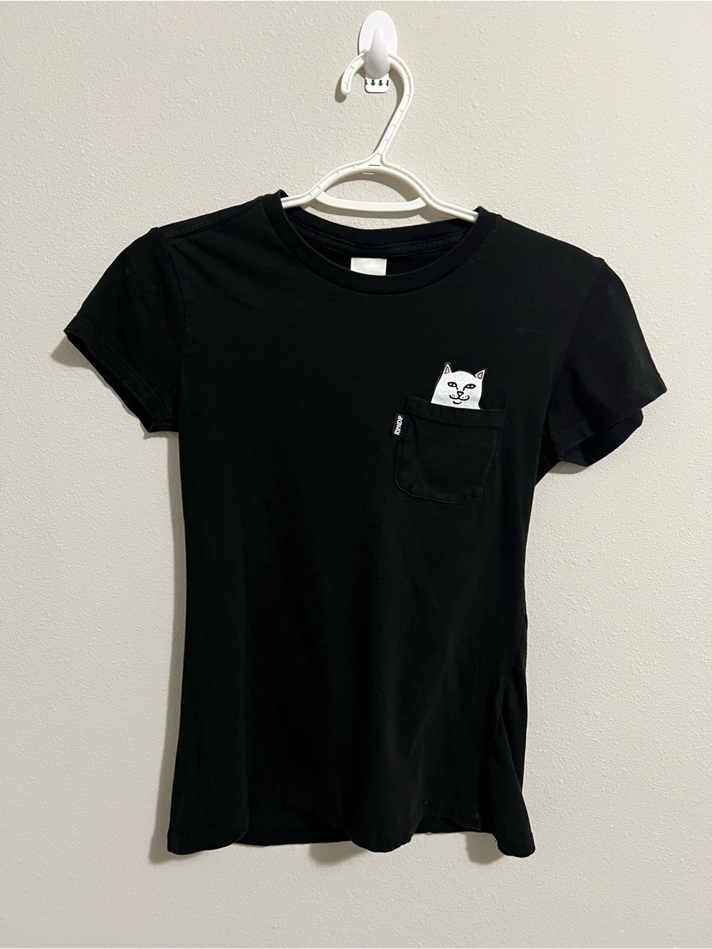 Ripndip Black Pocket Cat Tee with White Cat Graphic